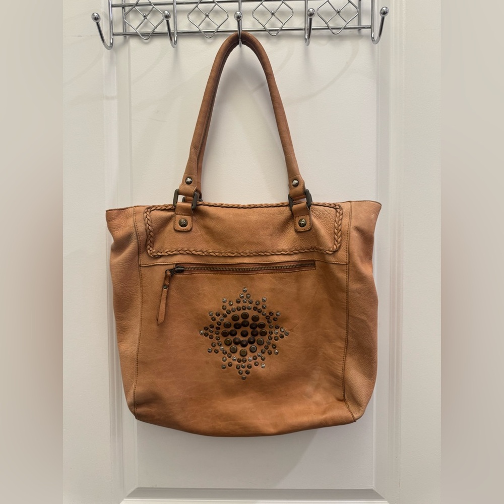 Elegant Tan Tote with Studded Design